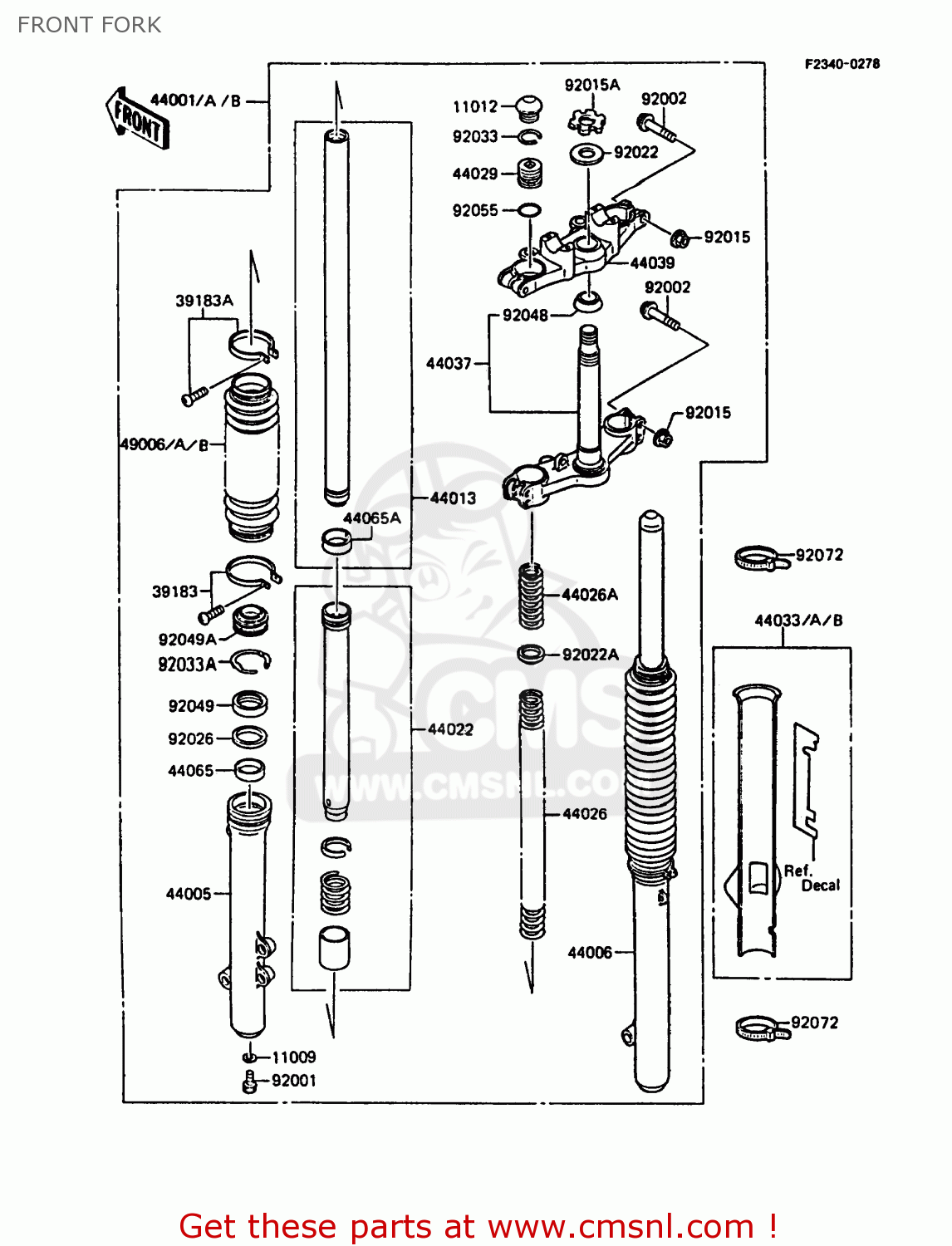 FRONT FORK KMX125-A5 1990 EUROPE UK GR NR ST