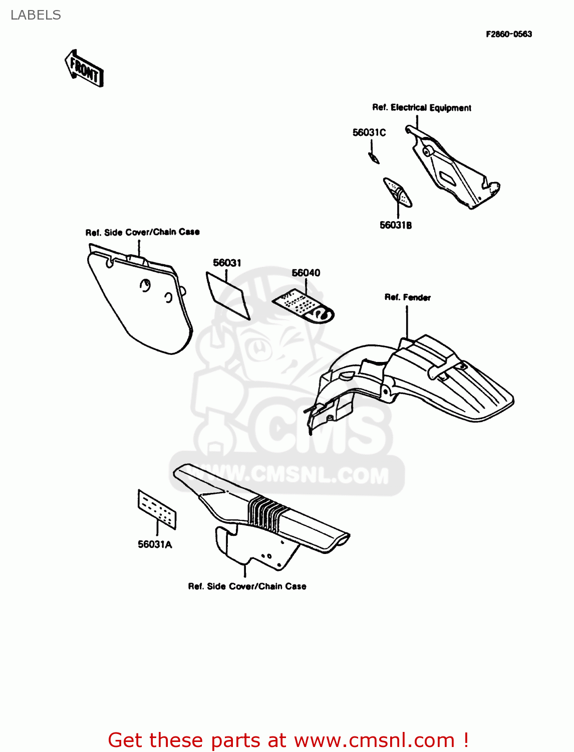 LABELS KMX125-A5 1990 EUROPE UK GR NR ST