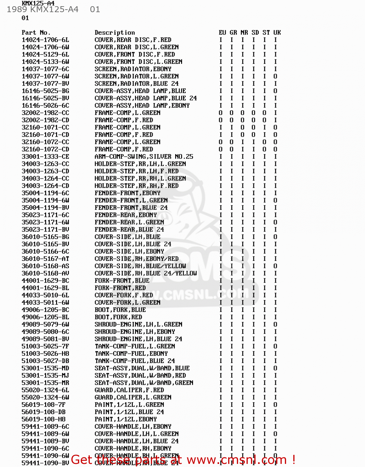 1989 KMX125-A4    01 KMX125-A5 1990 EUROPE UK GR NR ST