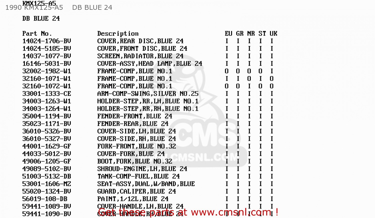 1990 KMX125-A5    DB BLUE 24 KMX125-A5 1990 EUROPE UK GR NR ST