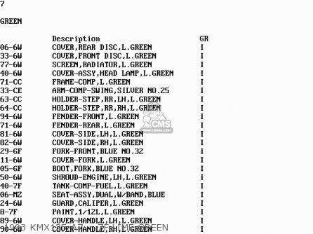 1993 KMX125-A7    7F LIME GREEN - KMX125-A6 1992 EUROPE