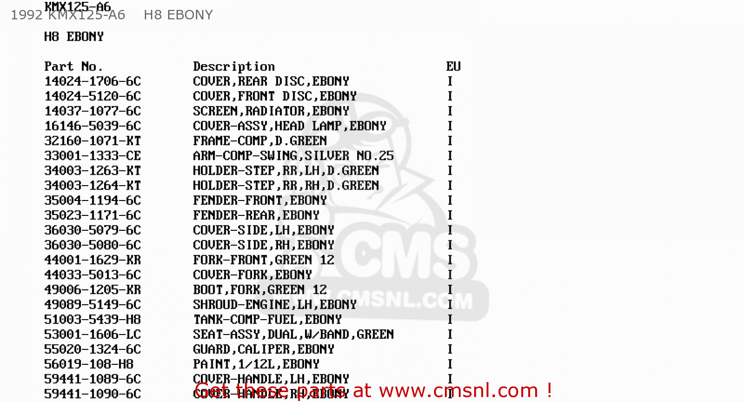 1992 KMX125-A6    H8 EBONY KMX125-A7 1993 GREECE