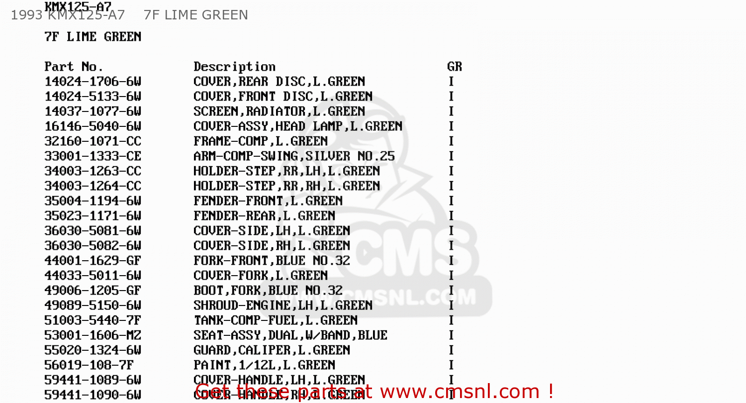 1993 KMX125-A7    7F LIME GREEN KMX125-A7 1993 GREECE
