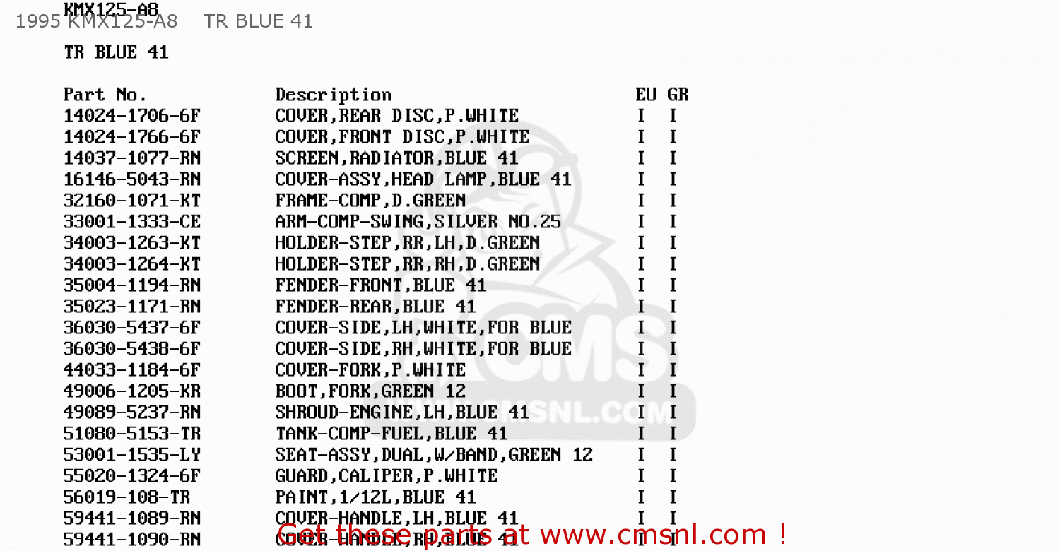 1995 KMX125-A8    TR BLUE 41 KMX125-A7 1993 GREECE