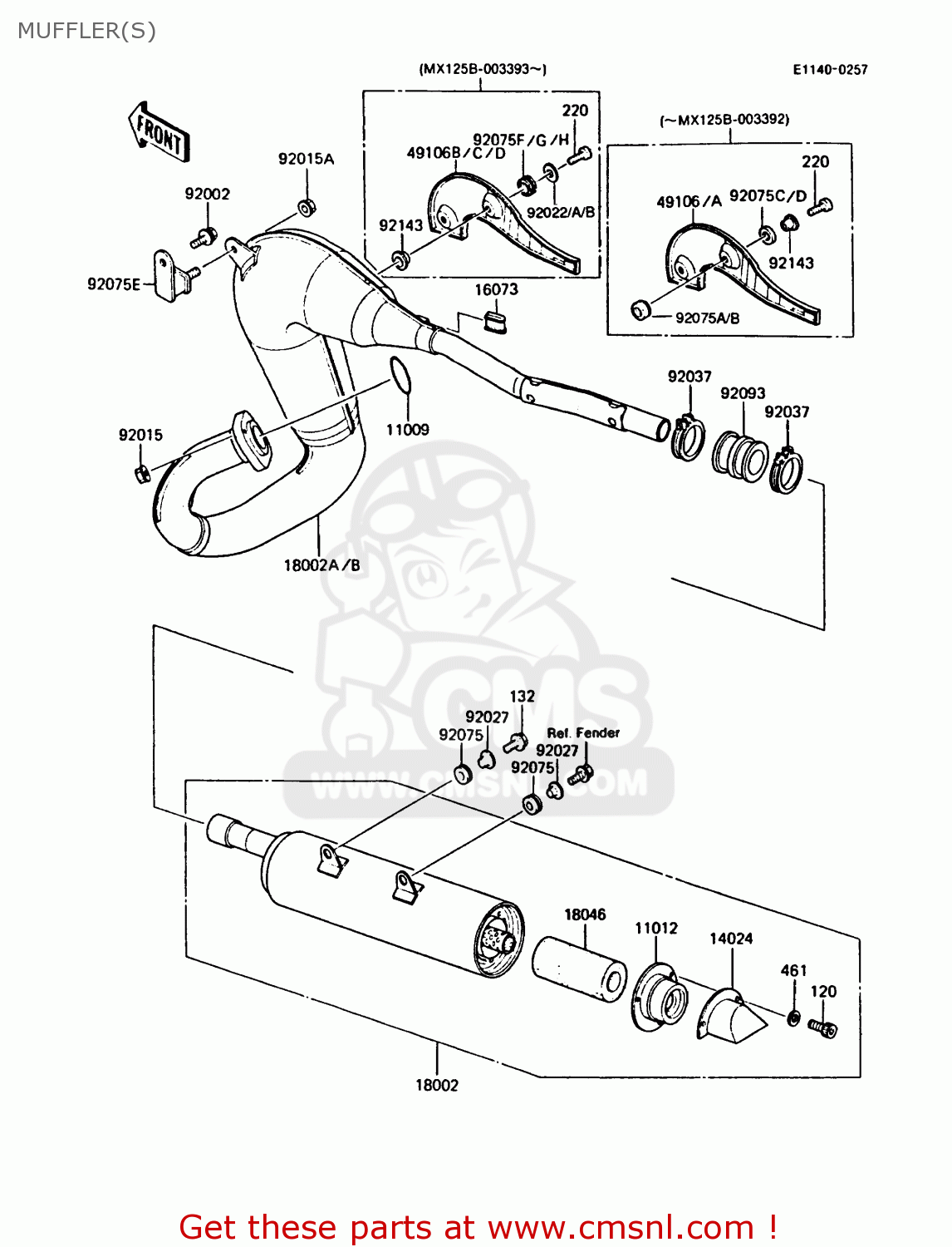 MUFFLER(S) KMX125-B1 1986 UNITED KINGDOM FR
