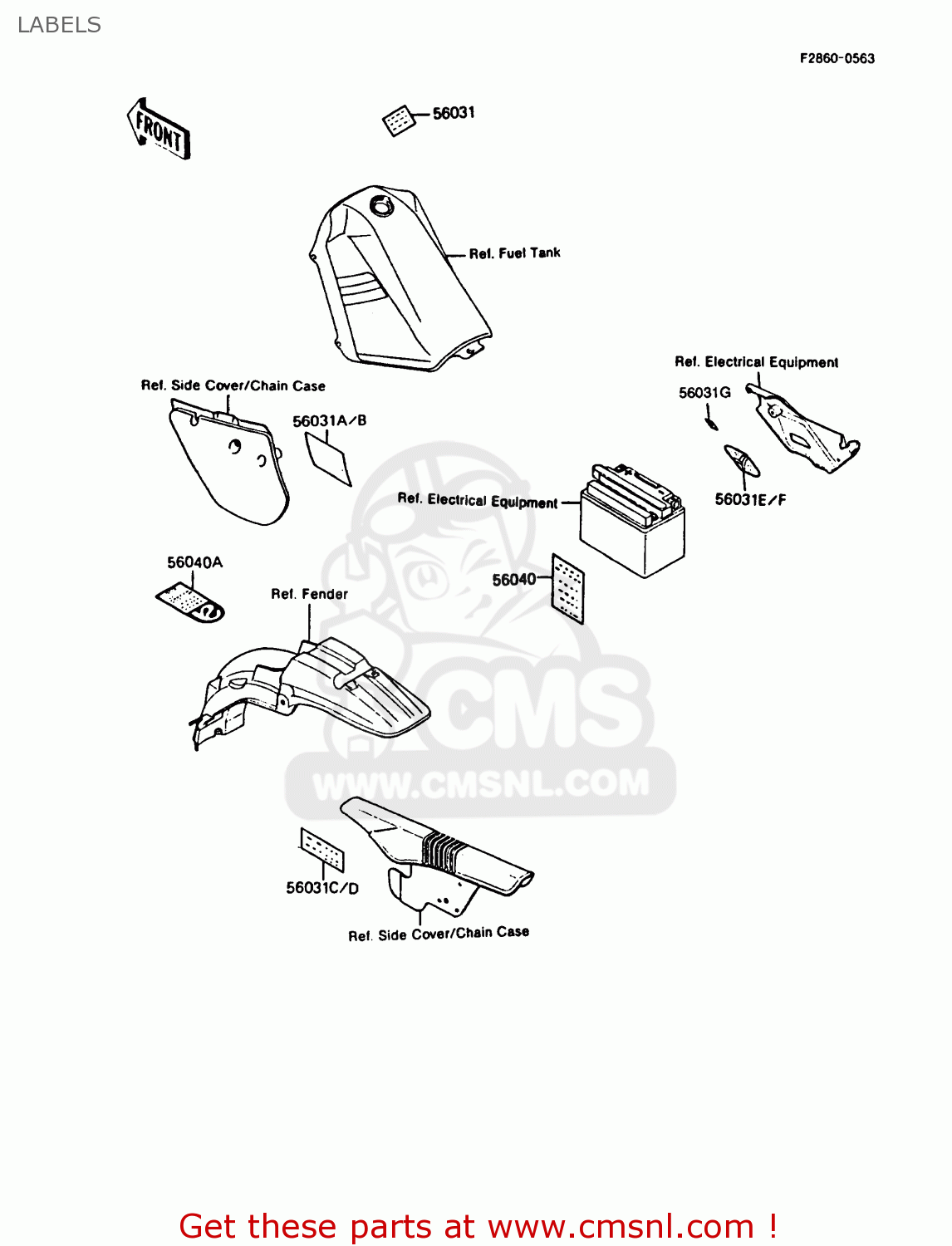 LABELS KMX125-B1 1986 UNITED KINGDOM FR