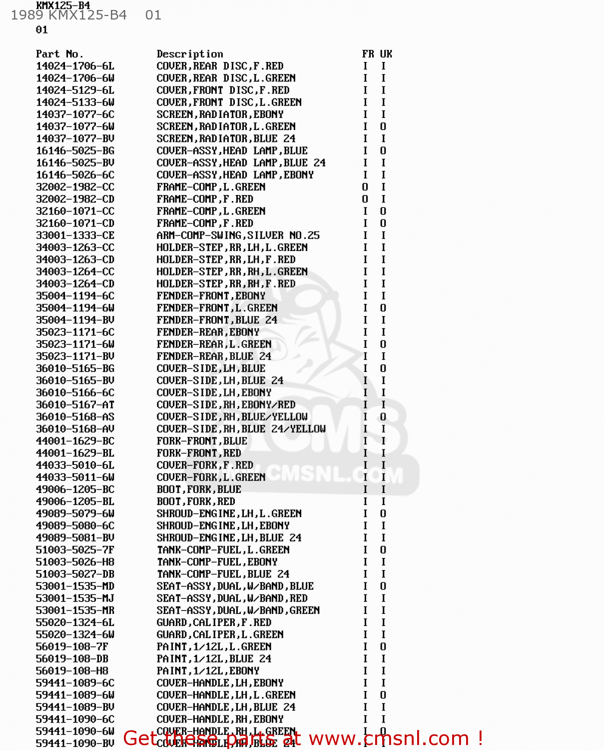 1989 KMX125-B4    01 KMX125-B1 1986 UNITED KINGDOM FR