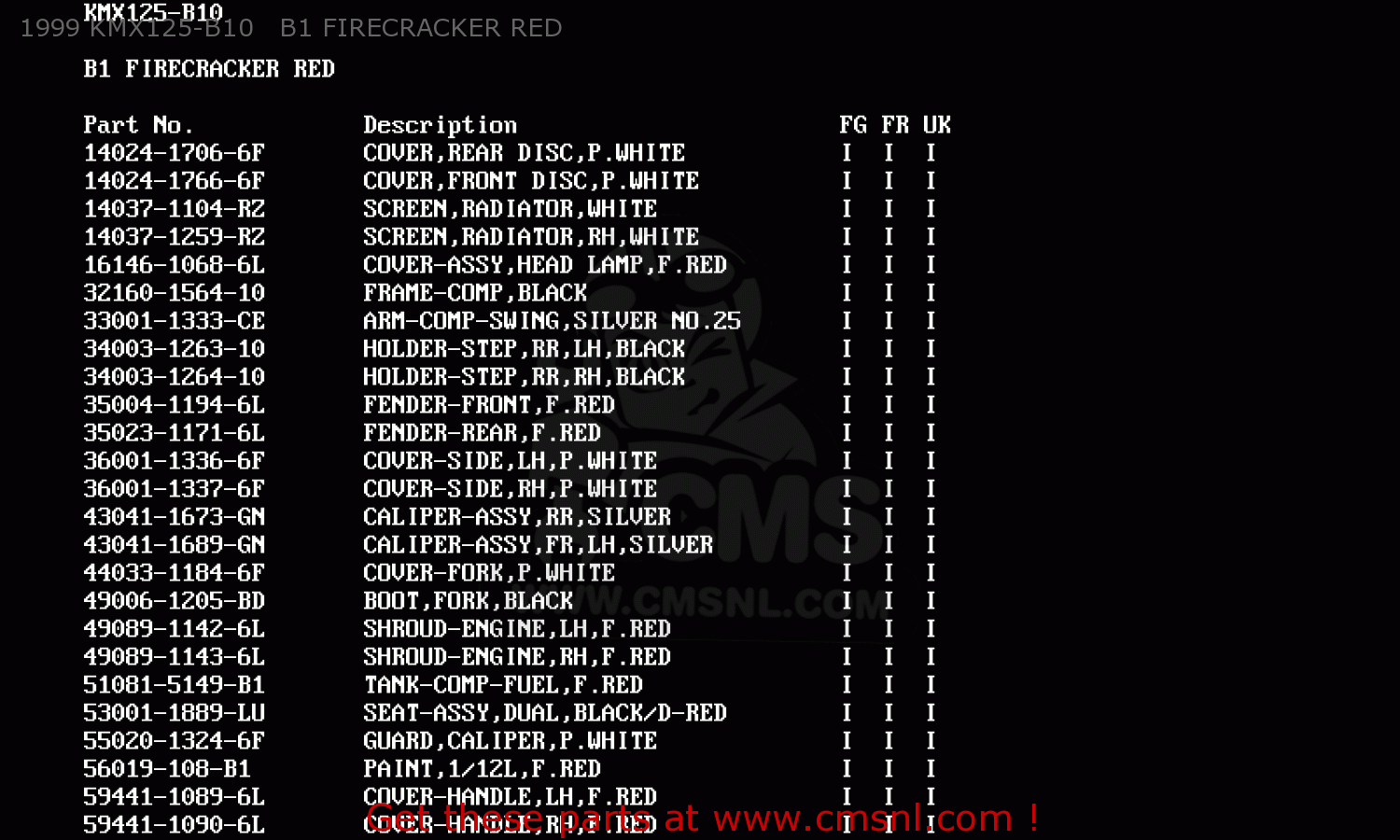 1999 KMX125-B10   B1 FIRECRACKER RED KMX125-B10 1999 UNITED KINGDOM FR FG