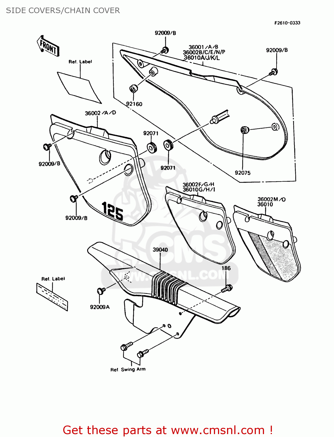 SIDE COVERS/CHAIN COVER KMX125-B3 1988 UNITED KINGDOM FR