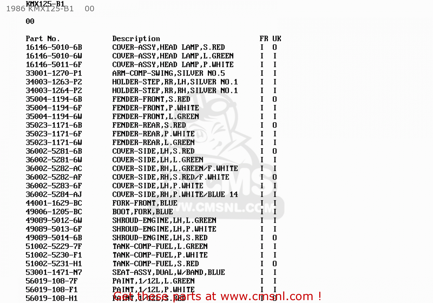 1986 KMX125-B1    00 KMX125-B4 1989 UNITED KINGDOM FR