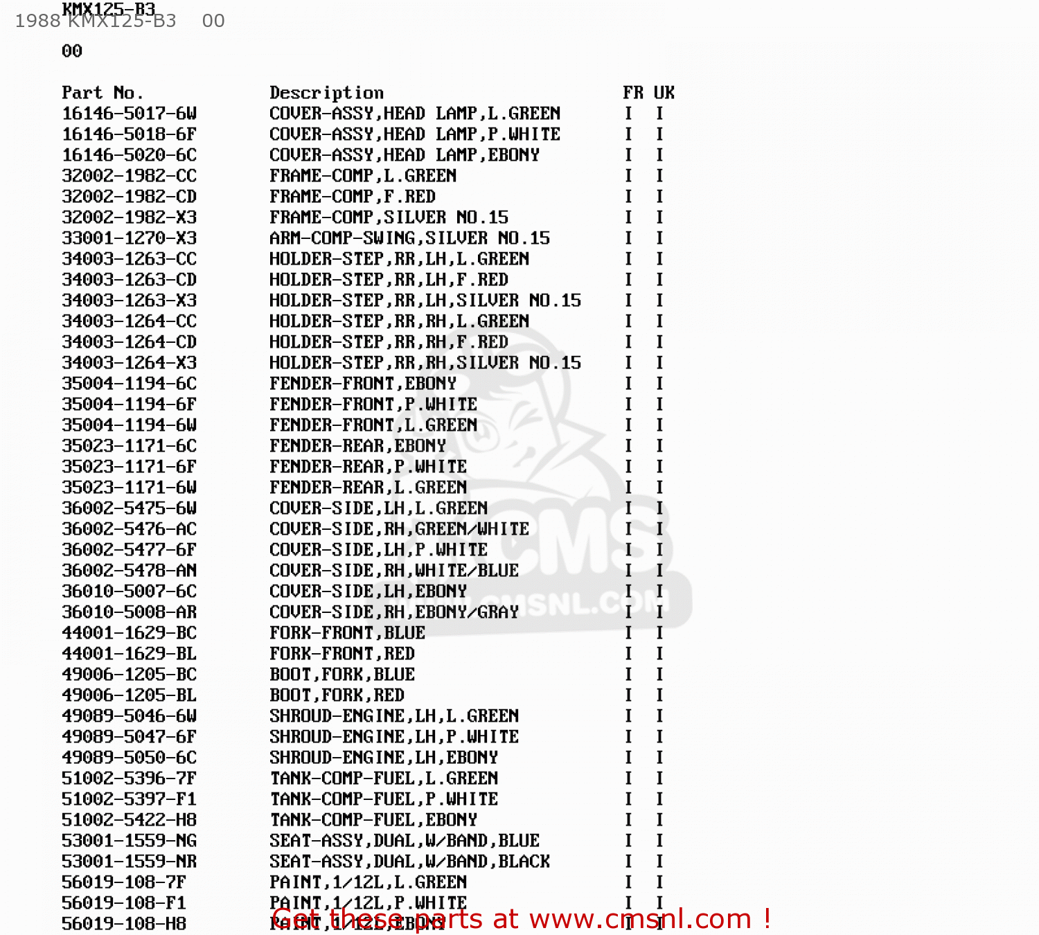 1988 KMX125-B3    00 KMX125-B4 1989 UNITED KINGDOM FR