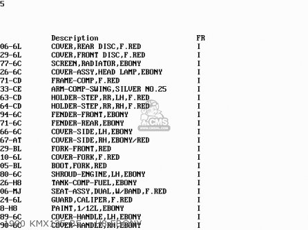 1990 KMX125-B5    H8 EBONY - KMX125-B4 1989 UNITED KINGDOM FR