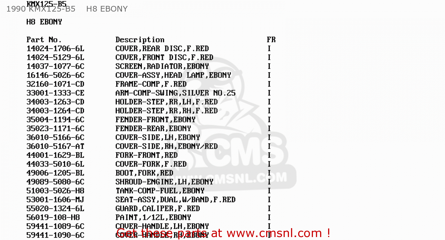 1990 KMX125-B5    H8 EBONY KMX125-B5 1990 UNITED KINGDOM FR SD