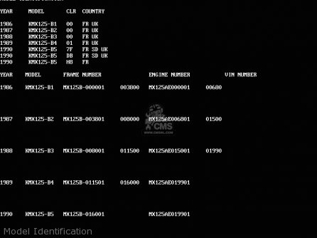 Model Identification - KMX125-B5 1990 UNITED KINGDOM FR SD