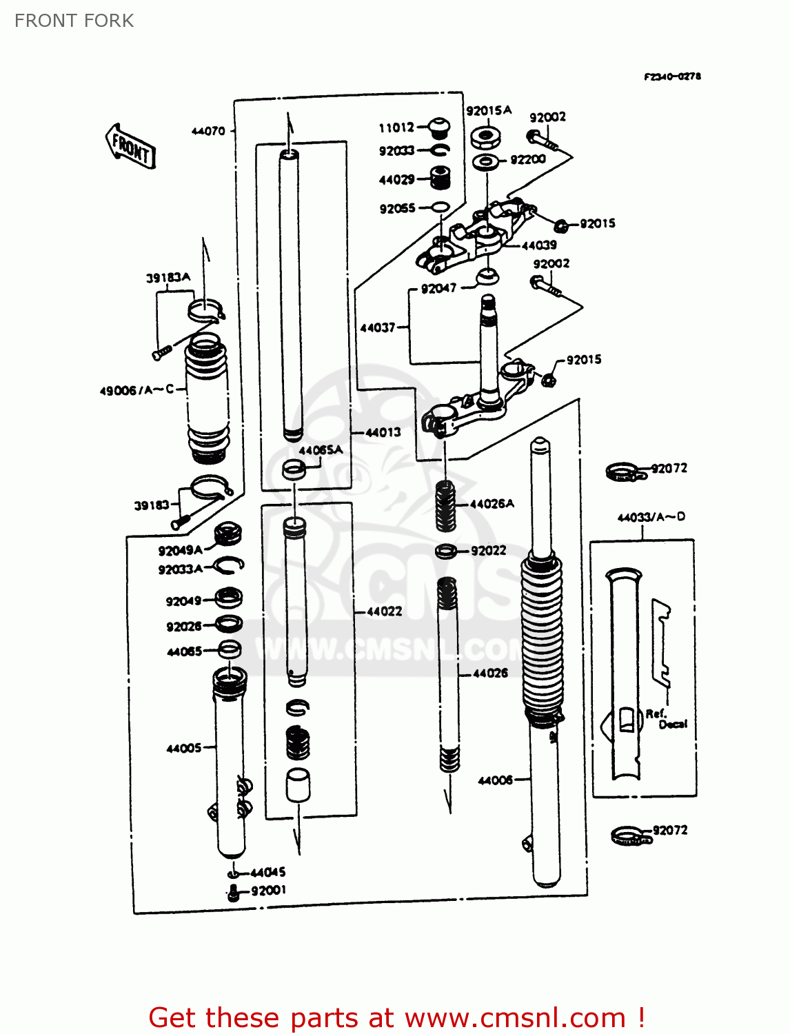 FRONT FORK KMX125-B6 1991 UNITED KINGDOM FR NR