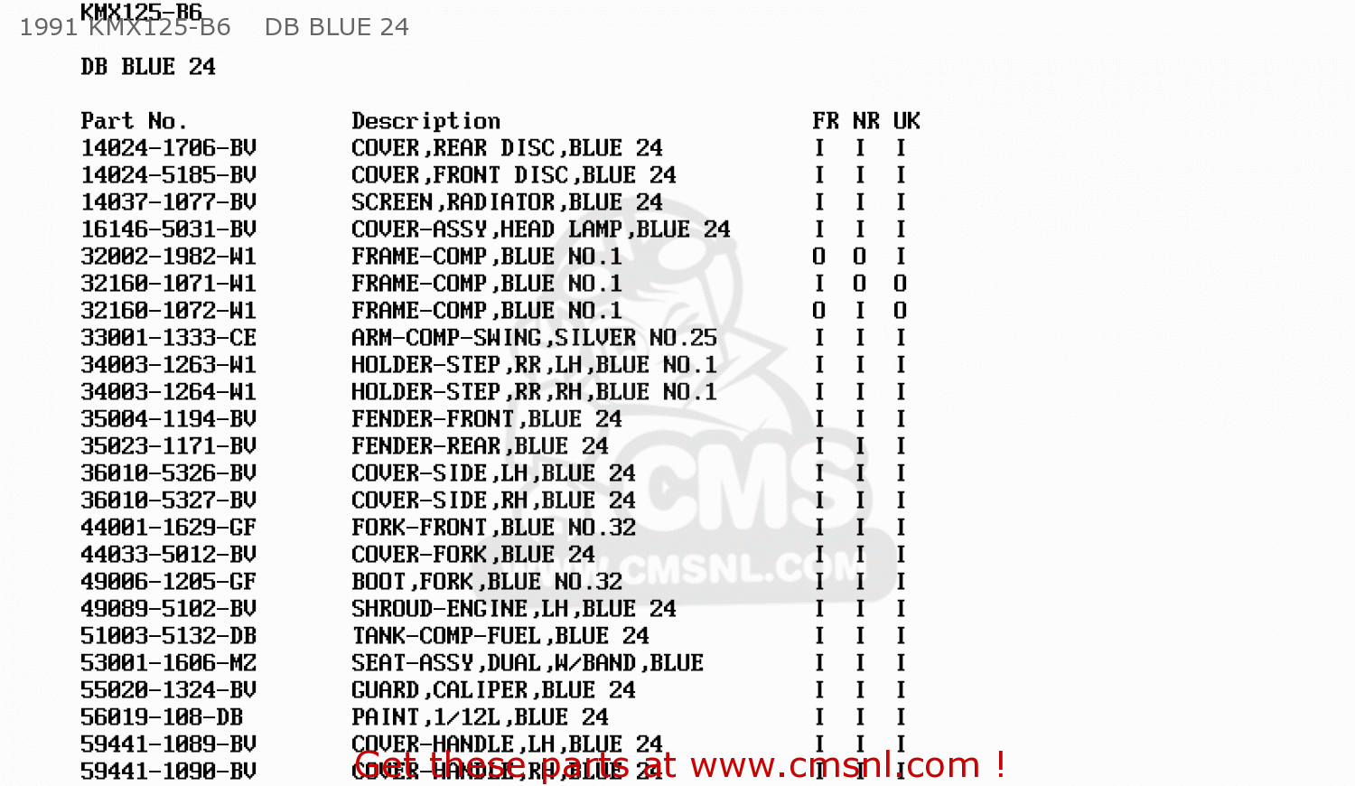 1991 KMX125-B6    DB BLUE 24 KMX125-B6 1991 UNITED KINGDOM FR NR