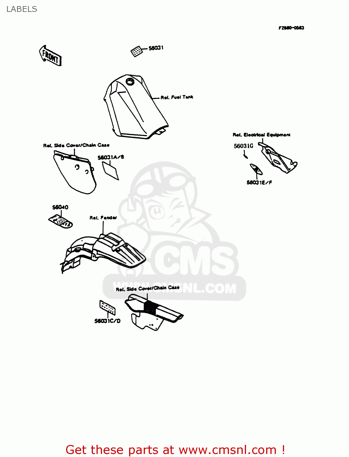 LABELS KMX125-B7 1992 UNITED KINGDOM FR NR