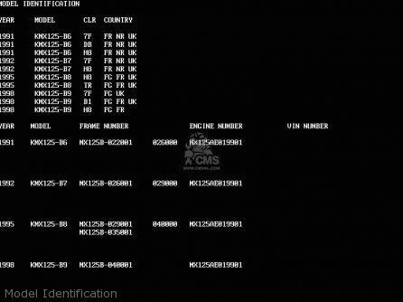 Model Identification - KMX125-B7 1992 UNITED KINGDOM FR NR