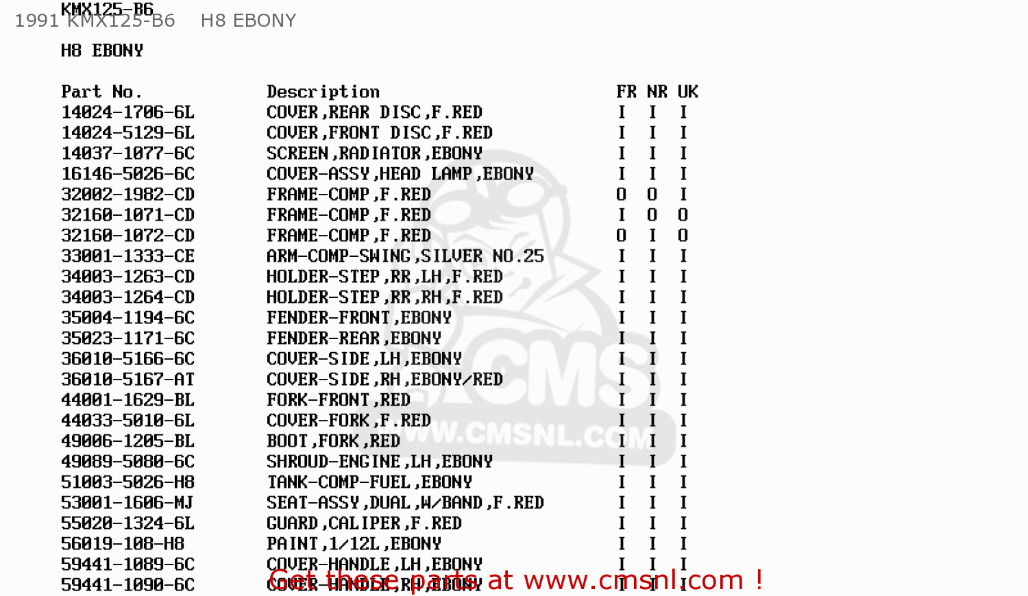 1991 KMX125-B6    H8 EBONY KMX125-B8 1995 UNITED KINGDOM FR FG