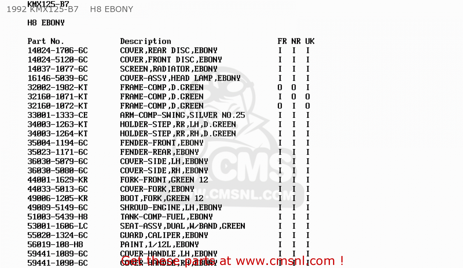 1992 KMX125-B7    H8 EBONY KMX125-B8 1995 UNITED KINGDOM FR FG
