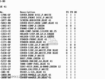 1995 KMX125-B8    TR BLUE 41 - KMX125-B8 1995 UNITED KINGDOM FR FG