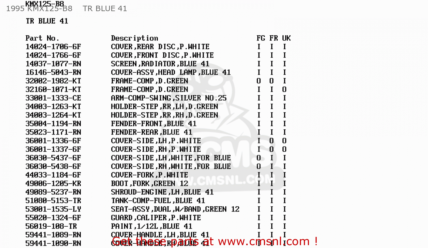 1995 KMX125-B8    TR BLUE 41 KMX125-B9 1998 UNITED KINGDOM FR FG