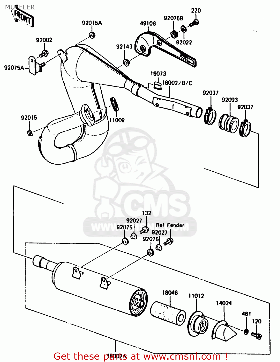 MUFFLER KMX200-A2 1988 EUROPE UK FR GR HR WG