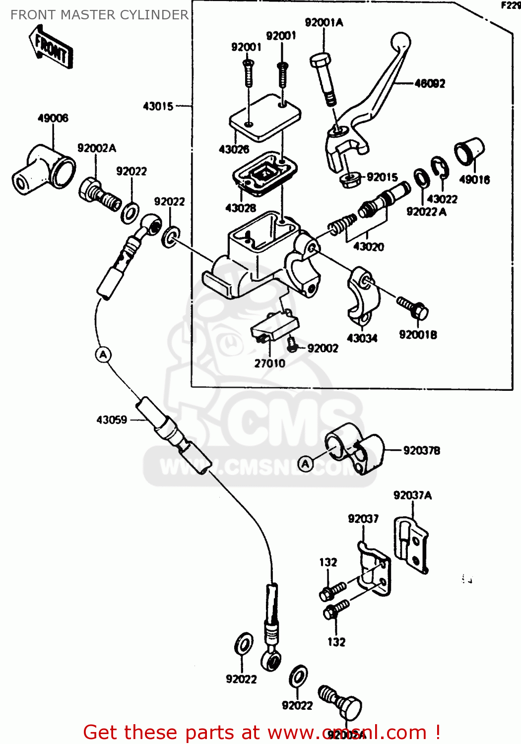 FRONT MASTER CYLINDER KMX200-A2 1988 EUROPE UK FR GR HR WG