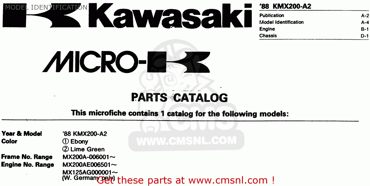 MODEL IDENTIFICATION KMX200-A2 1988 EUROPE UK FR GR HR WG