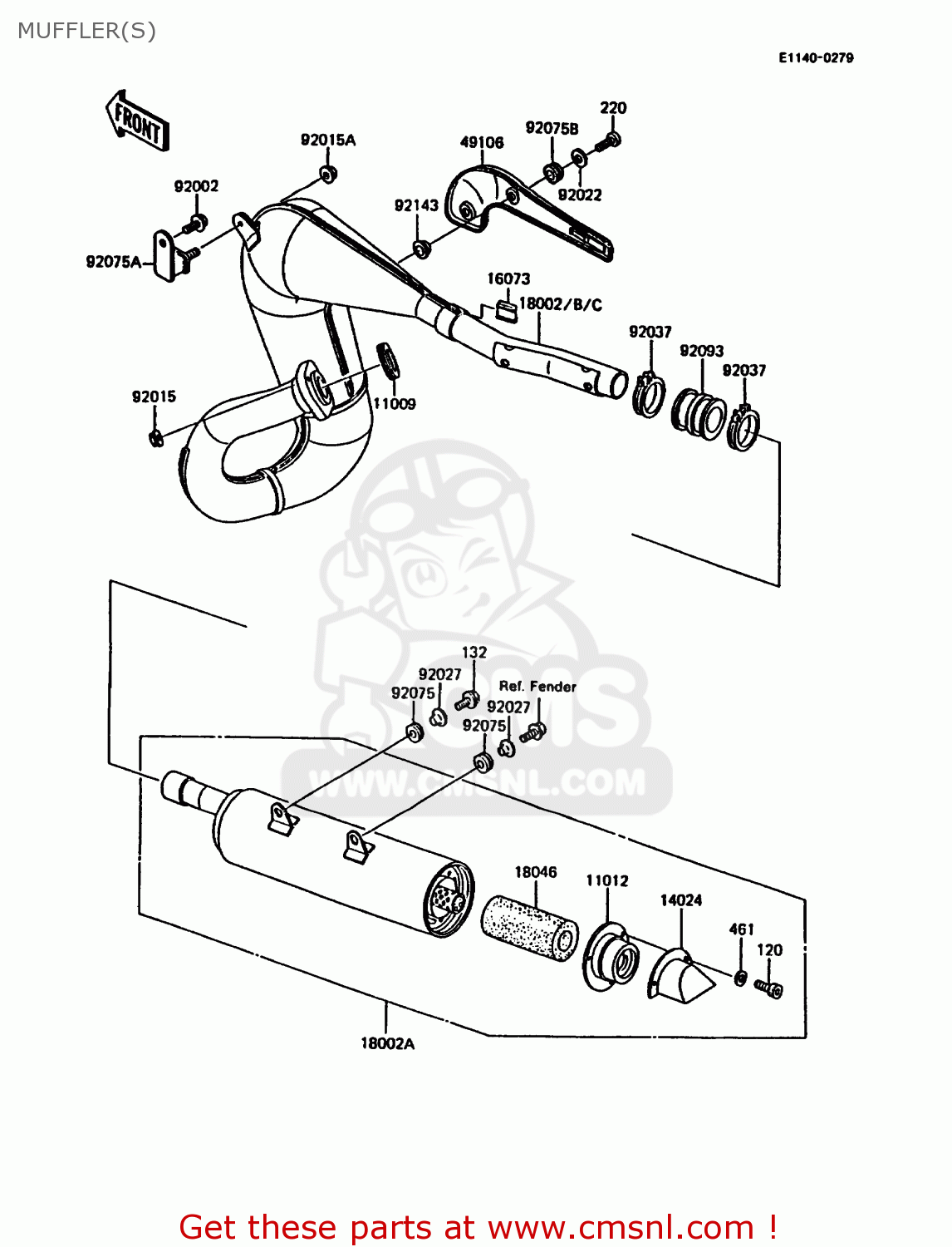 MUFFLER(S) KMX200-A3 1989 EUROPE UK FR FG GR NR