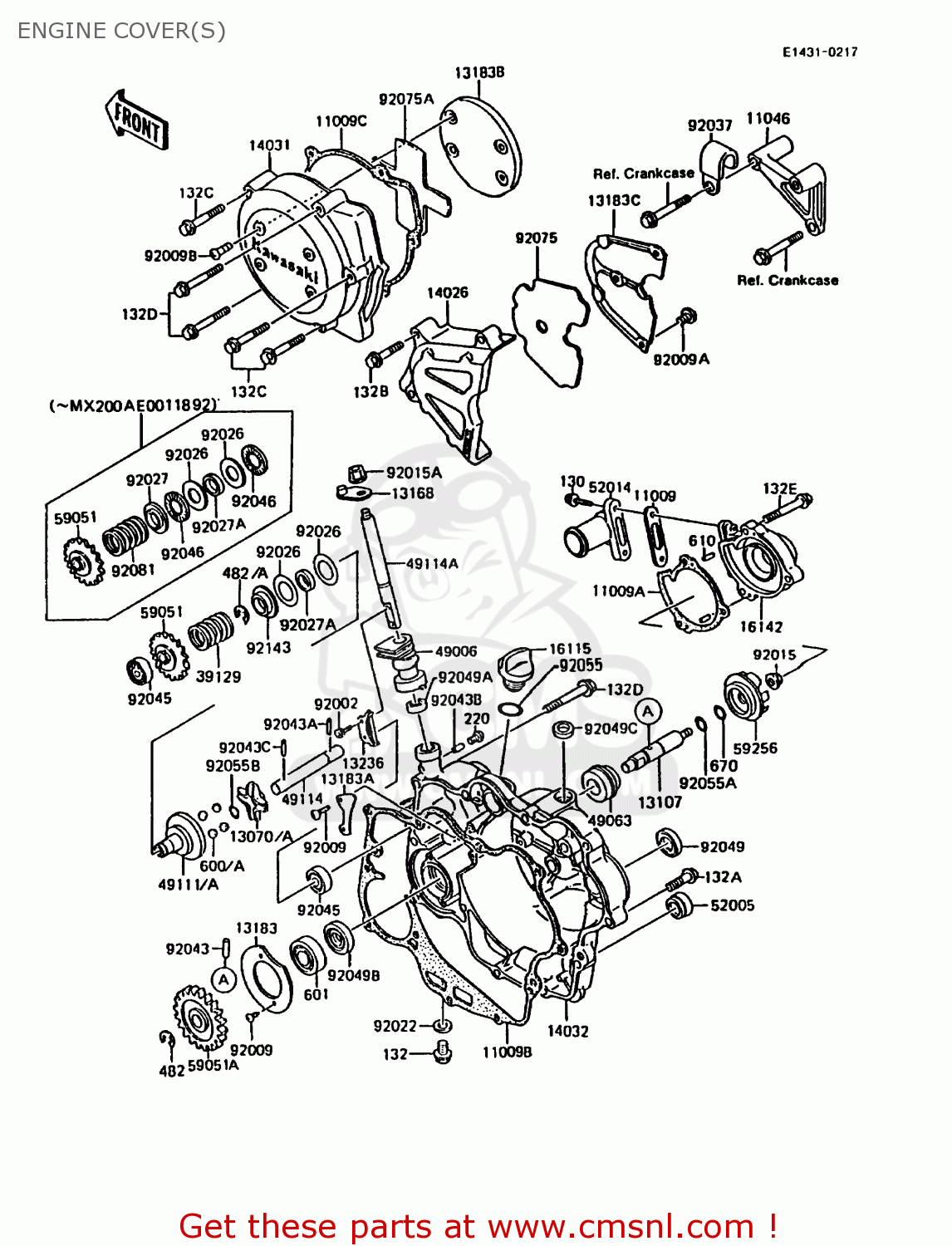 ENGINE COVER(S) KMX200-A3 1989 EUROPE UK FR FG GR NR