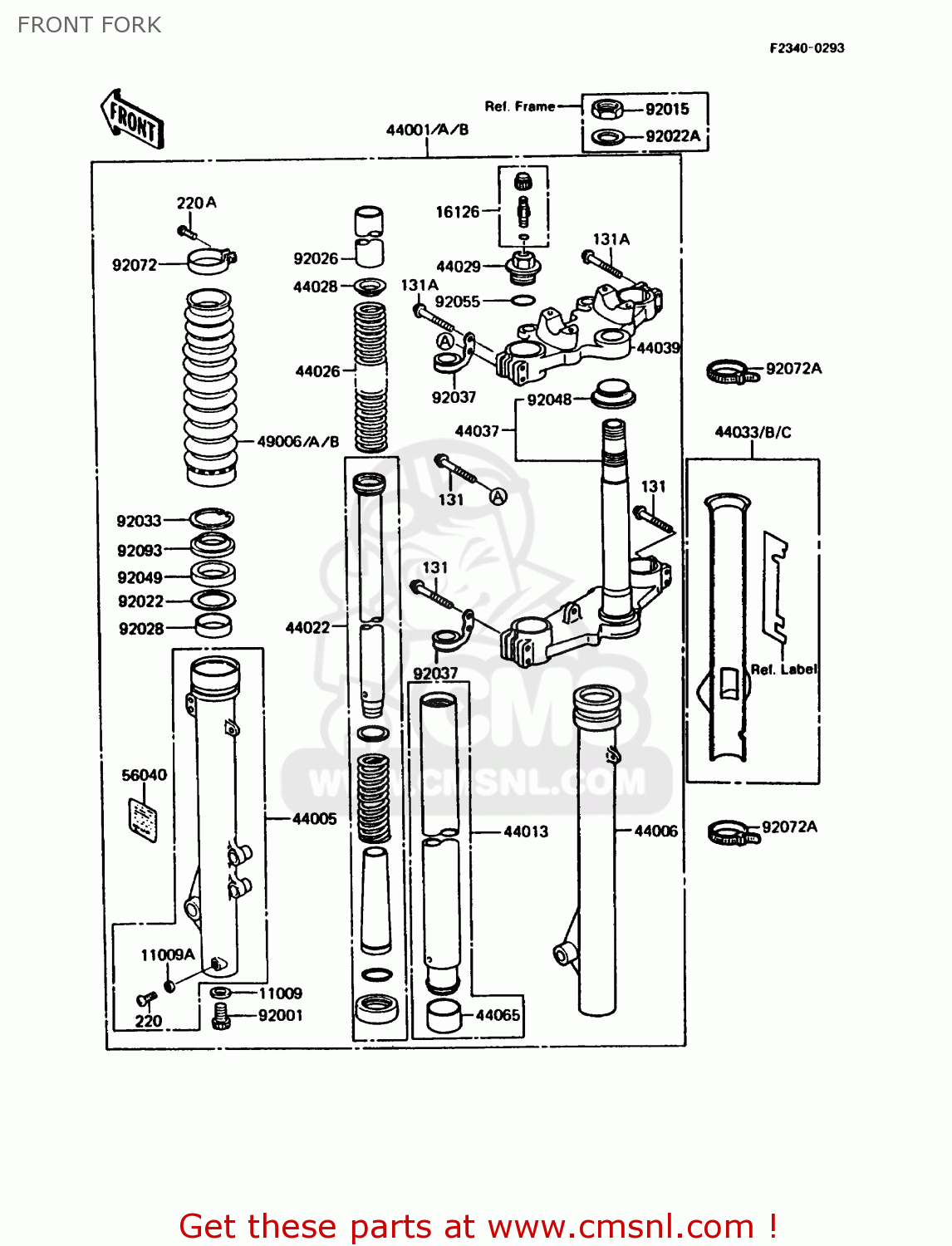 FRONT FORK KMX200-A3 1989 EUROPE UK FR FG GR NR