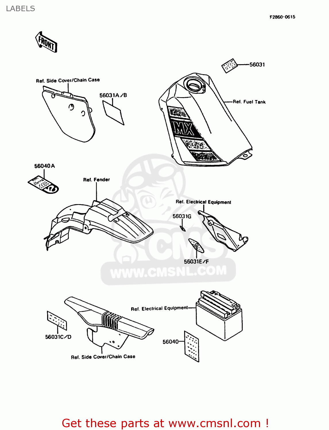 LABELS KMX200-A3 1989 EUROPE UK FR FG GR NR