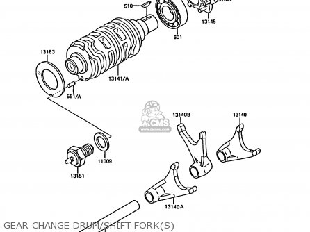 GEAR CHANGE DRUM/SHIFT FORK(S) - KMX200-A3 1989 EUROPE UK FR FG GR NR