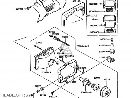 HEADLIGHT(S) - KMX200-A3 1989 EUROPE UK FR FG GR NR
