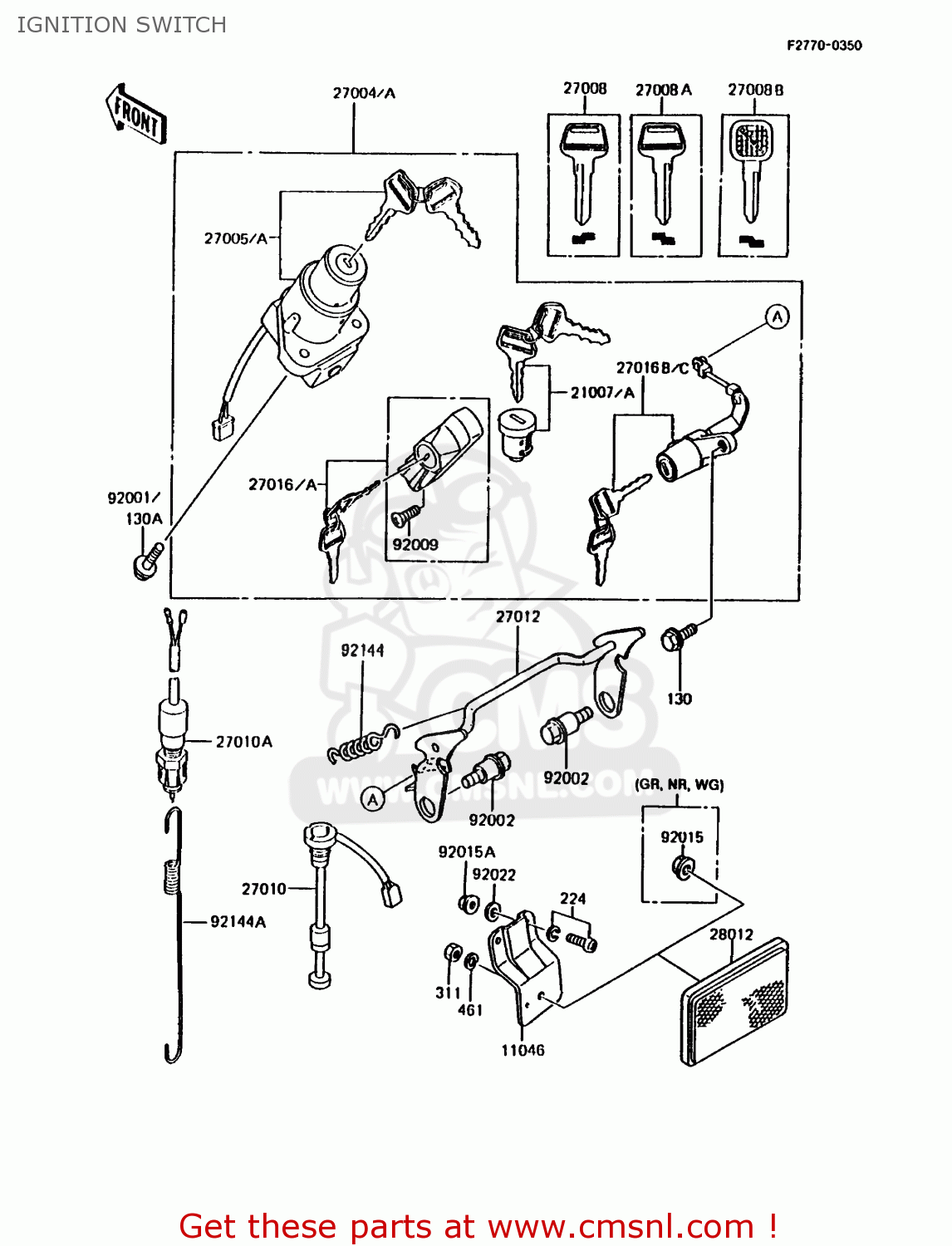 IGNITION SWITCH KMX200-A3A 1989 EUROPE FG GR NR
