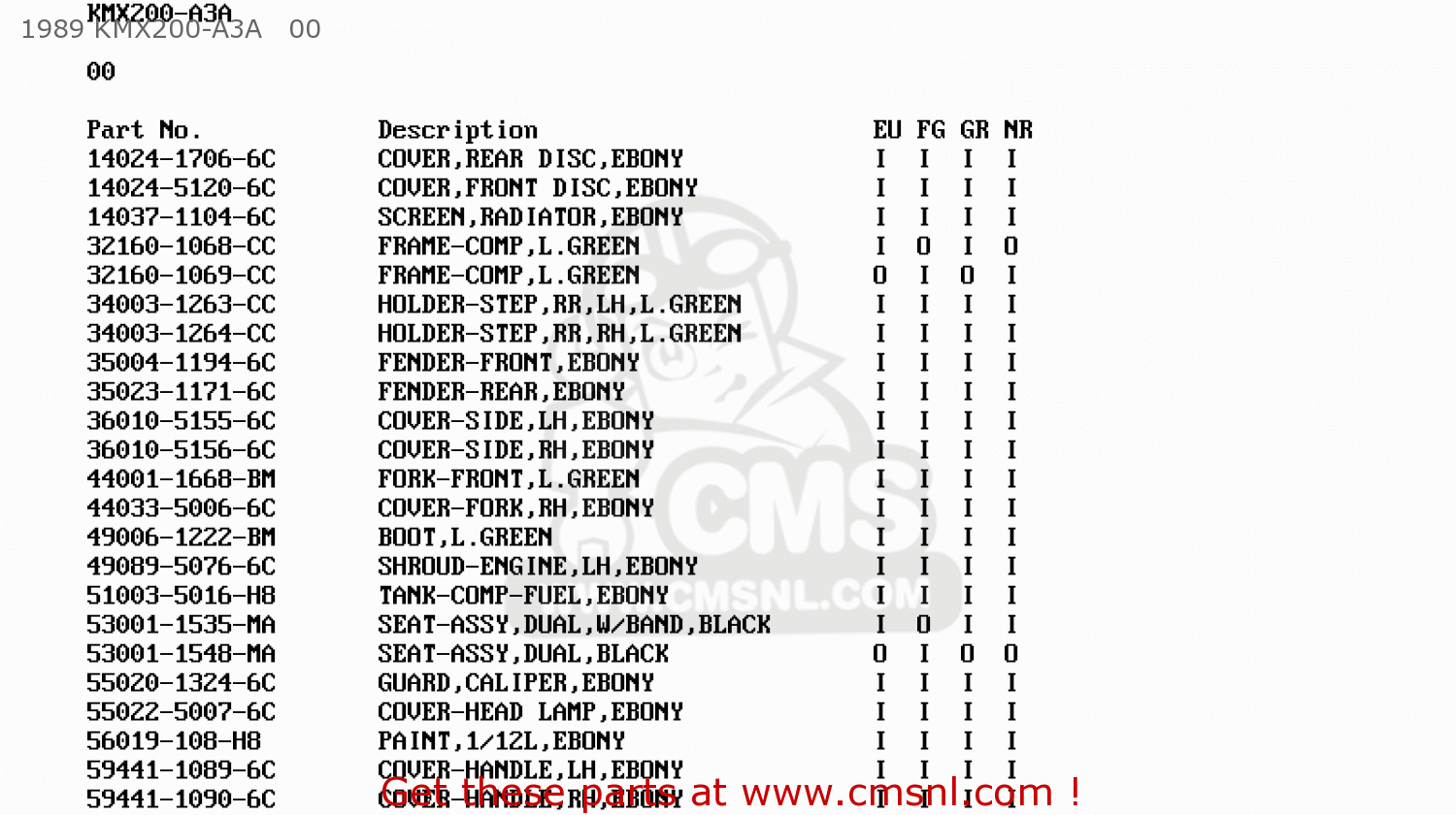 1989 KMX200-A3A   00 KMX200-A3A 1989 EUROPE FG GR NR