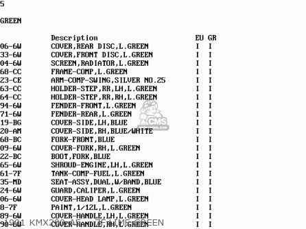 1991 KMX200-A5    7F LIME GREEN - KMX200-A5 1991 EUROPE GR