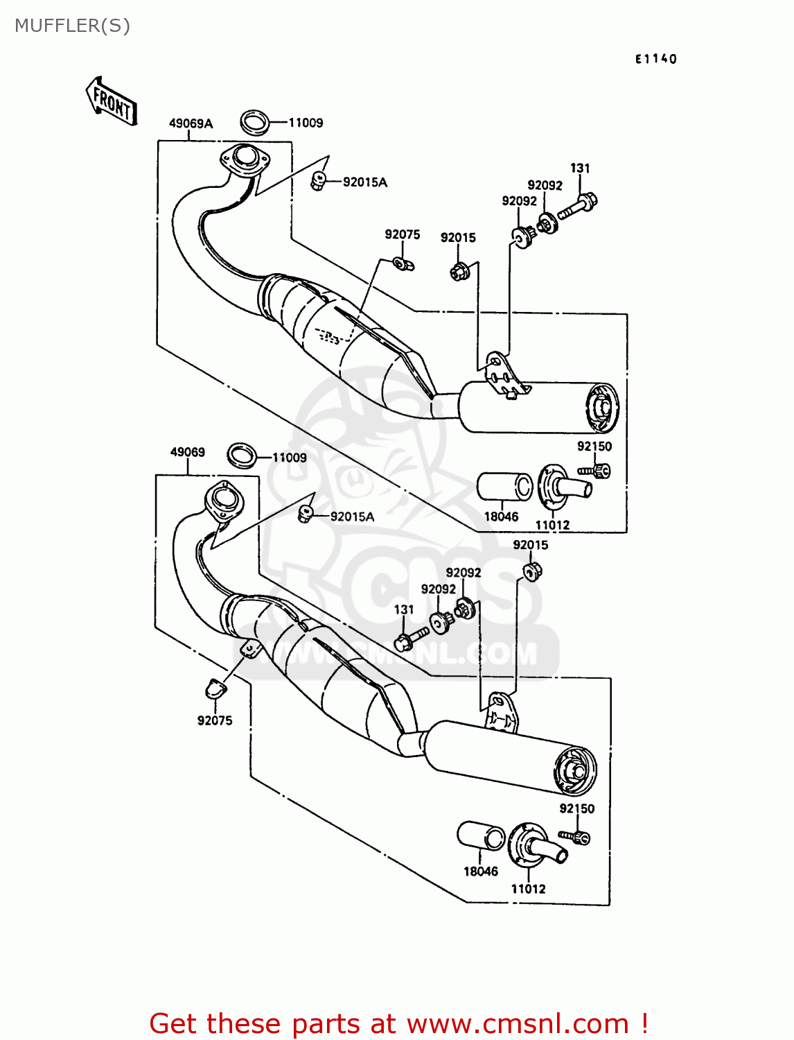 MUFFLER(S) KR250B2 KR1 1989 EUROPE UK FR GR IT