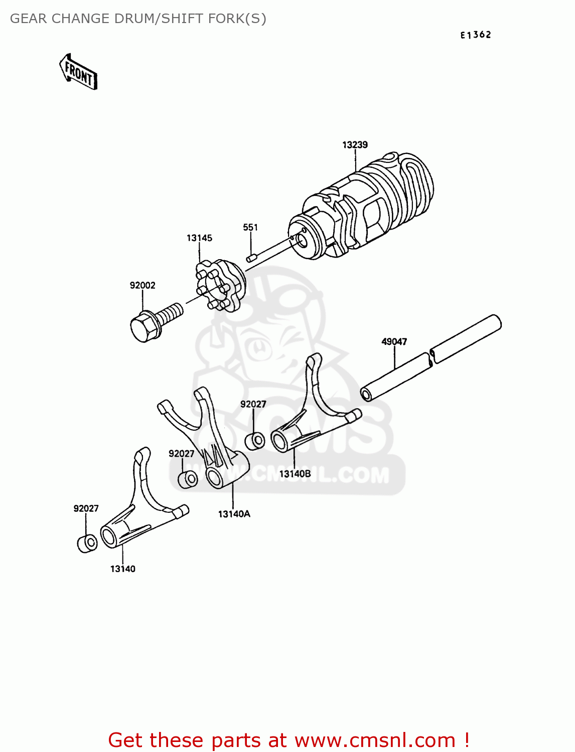 GEAR CHANGE DRUM/SHIFT FORK(S) KR250B2 KR1 1989 EUROPE UK FR GR IT