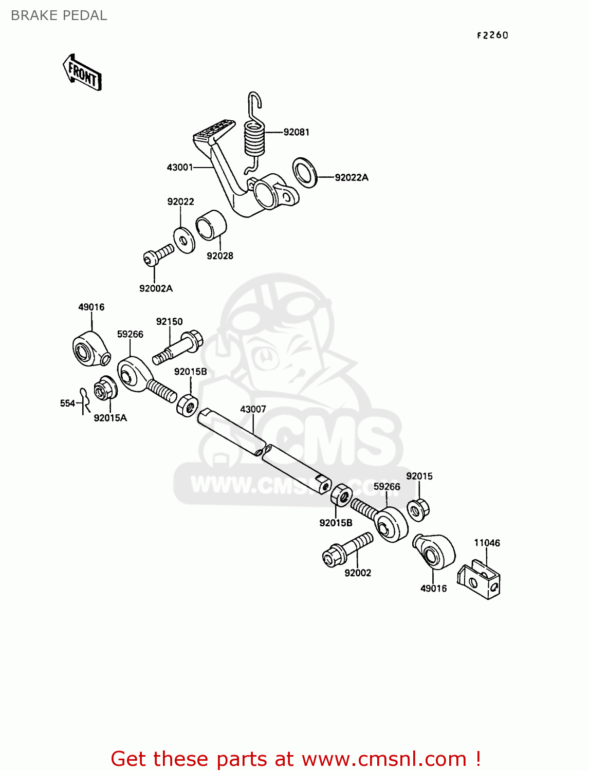 BRAKE PEDAL KR250B2 KR1 1989 EUROPE UK FR GR IT