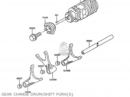GEAR CHANGE DRUM/SHIFT FORK(S) - KR250B2 KR1 1989 EUROPE UK FR GR IT