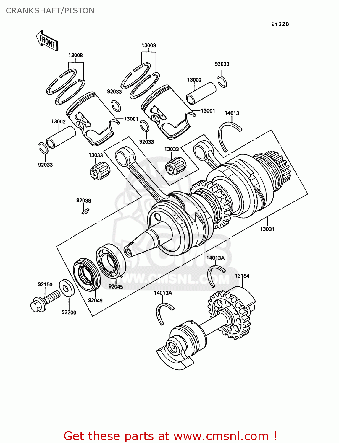 CRANKSHAFT/PISTON KR250C2 KR1S 1990 EUROPE UK FR GR