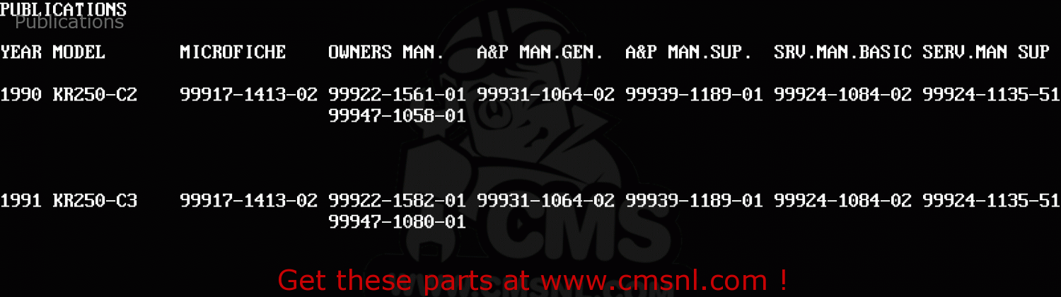 Publications KR250C2 KR1S 1990 EUROPE UK FR GR