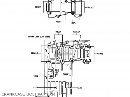CRANKCASE BOLT PATTERN - KR250C2 KR1S 1990 EUROPE UK FR GR