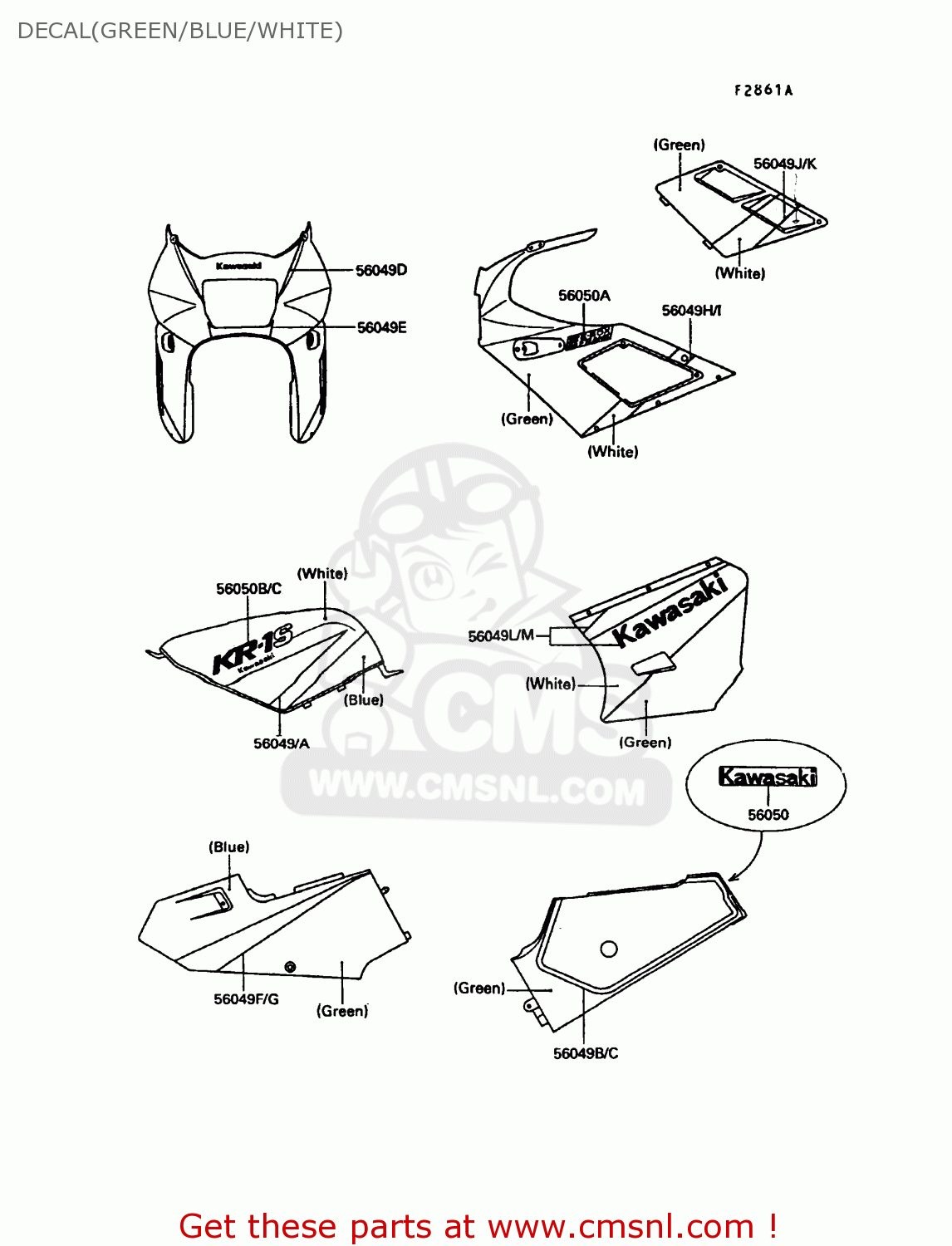 DECAL(GREEN/BLUE/WHITE) KR250C3 KR1S 1991 EUROPE UK FR GR