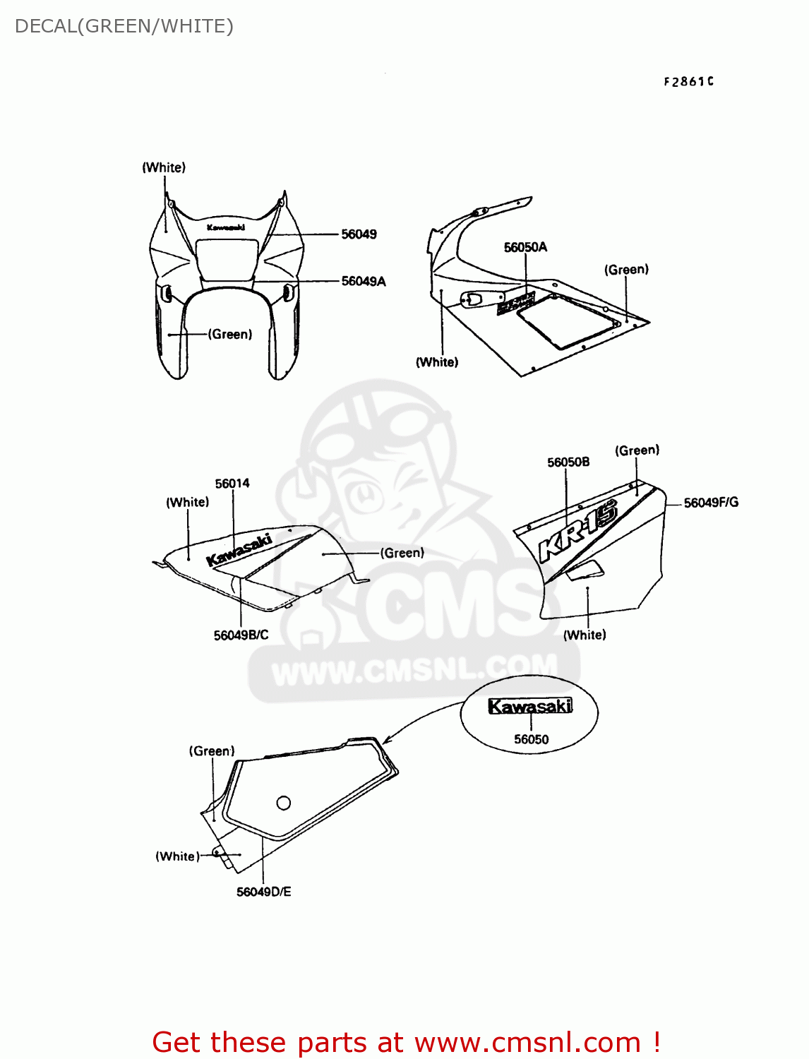 DECAL(GREEN/WHITE) KR250C3 KR1S 1991 EUROPE UK FR GR