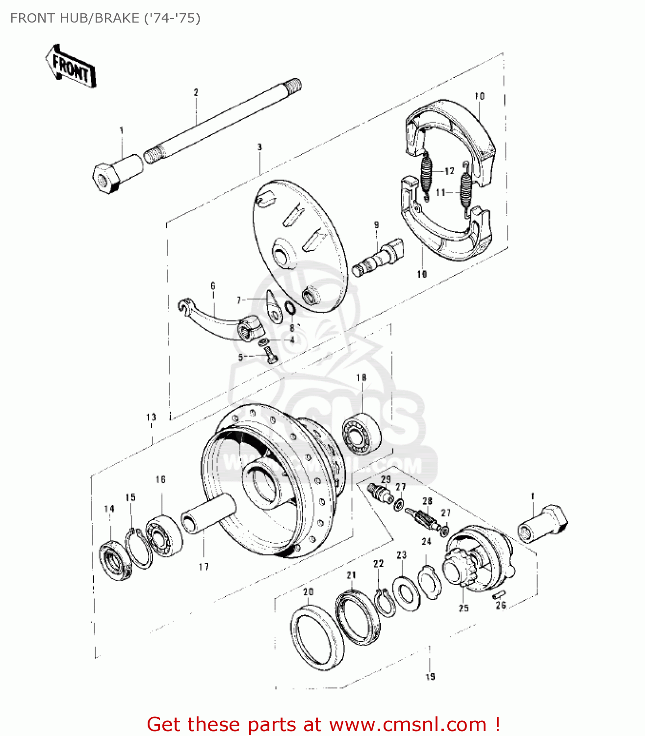 FRONT HUB/BRAKE ('74-'75) KS125 1974 USA CANADA