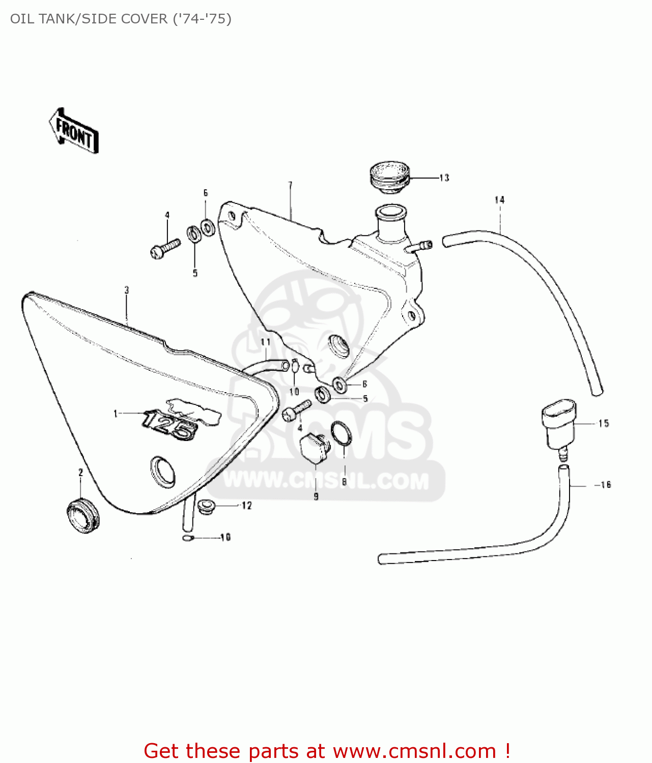 OIL TANK/SIDE COVER ('74-'75) KS125 1974 USA CANADA