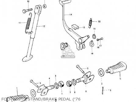 FOOTRESTS/STAND/BRAKE PEDAL ('76 - KS125 1974 USA CANADA